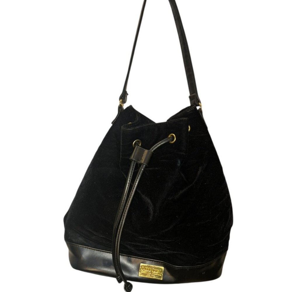 Carolina Herrera Good GIrl black velvet bucket bag purse